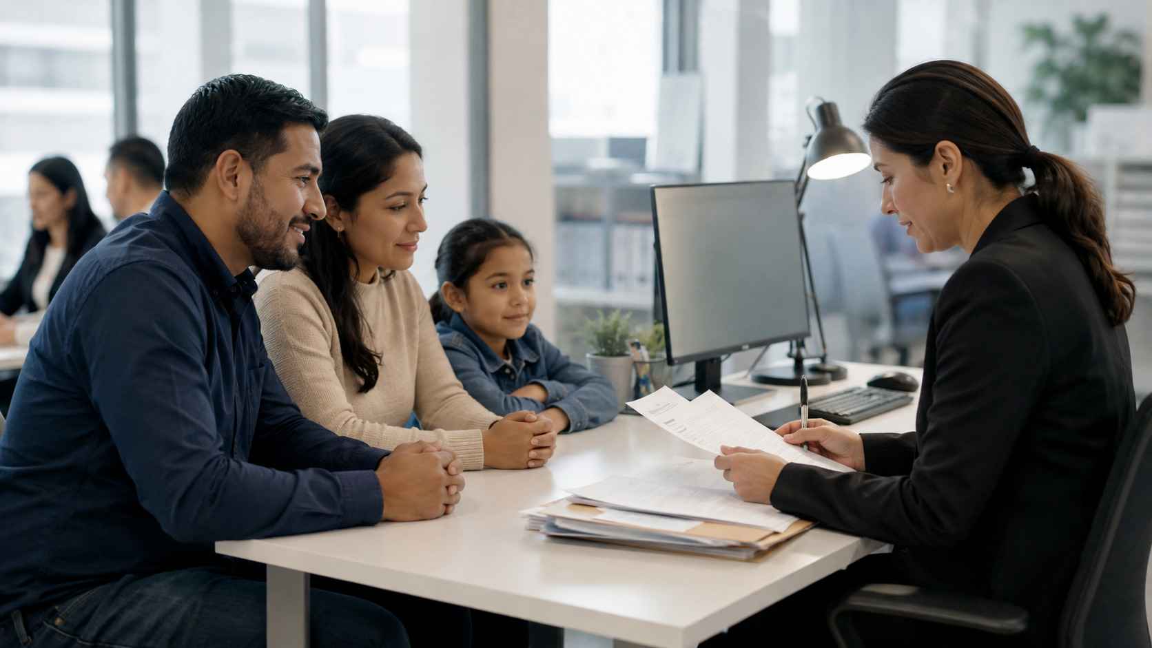 Familia durante la revisión de una solicitud de regularización